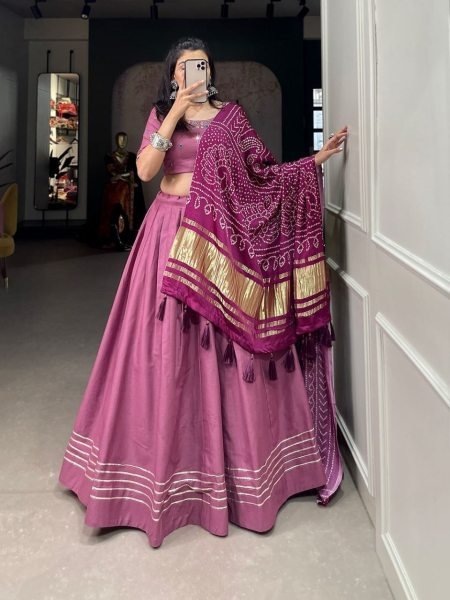 Purple Pure Cotton Lehenga Choli With Gota Patti Touch Up Navratri Lehnega Choli
