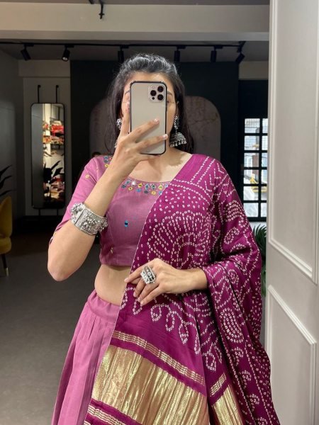 Purple Pure Cotton Lehenga Choli With Gota Patti Touch Up Navratri Lehnega Choli