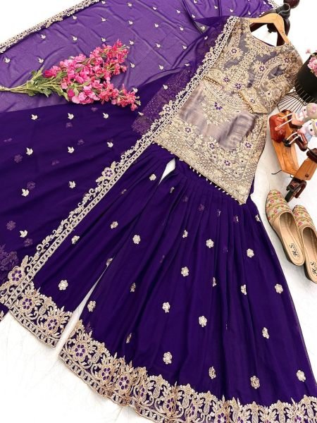 Purple Sharara Suit with Coding Embroidery Work at Wholesale Party Wear Ready To Wear Collection