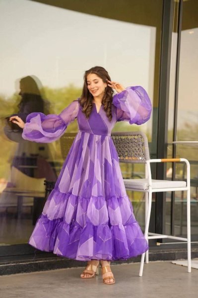Purple Tabby Organza Anarkali Gown  Anarkali Kurtis 