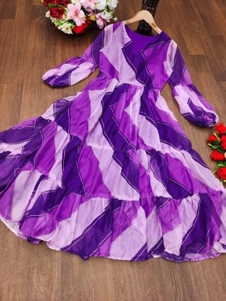 Purple Tabby Organza Anarkali Gown  Anarkali Kurtis 