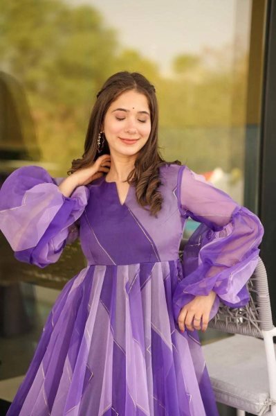 Purple Tabby Organza Anarkali Gown  Anarkali Kurtis 