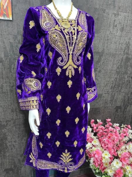 Purple Velvet Top   Pent With Sequence Work Ready To Wear Collection