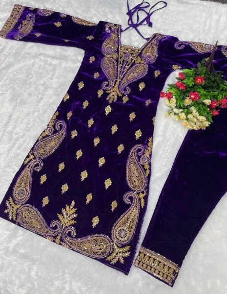 Purple Velvet Top   Pent With Sequence Work Ready To Wear Collection
