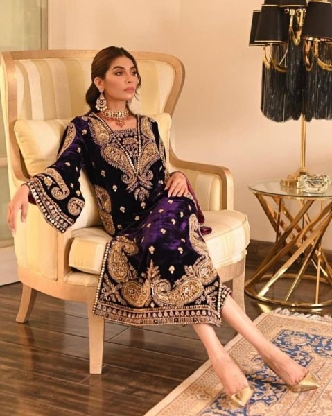 Purple Velvet Top   Pent With Sequence Work Ready To Wear Collection
