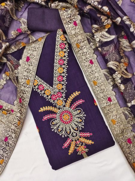 Purple Vichitra Silk Dress Material with Coding and Sequence Work Party Wear Color Set Matching Dress Material Wholesale