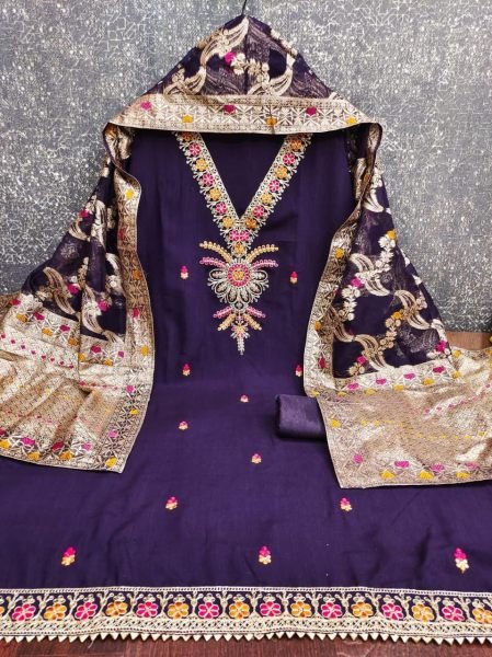Purple Vichitra Silk Dress Material with Coding and Sequence Work Party Wear Color Set Matching Dress Material Wholesale