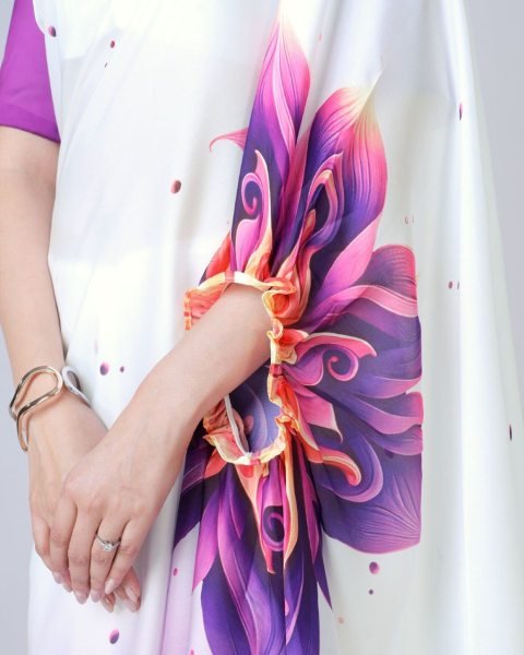 Purple   White Floral Ready to Wear Saree Party Wear Freehand Design New Collection Ready To Wear Saree 