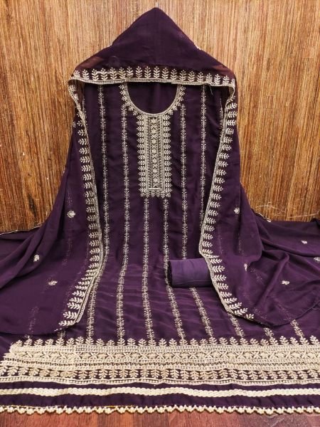 Purple Zomato Silk Suit With Heavy Embroidery and Dupatta Festive Look Color Set Matching Dress Material Wholesale