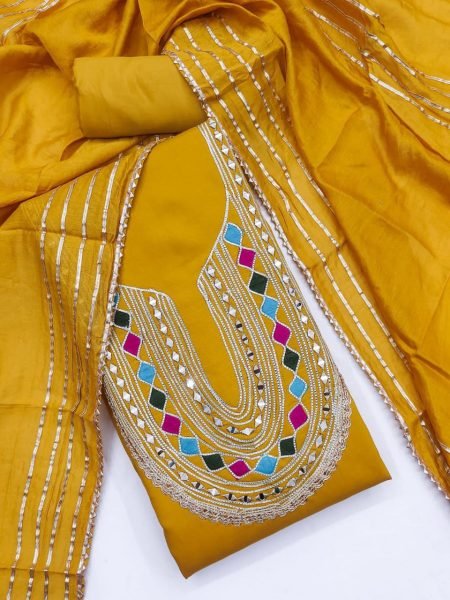 PV Chanderi Gota Patti Suit Set with Mirror Work & Santoon Bottom Top Quality at Lowest Price Color Set Matching Dress Material Wholesale