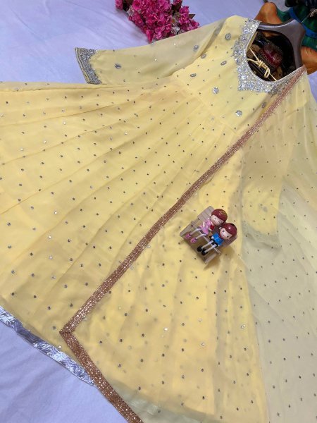 Radiant Faux Georgette Sequins Embroidered Gown Set with Lace Dupatta at Party Wear for Bulk Buyers Kurti With Dupatta Wholesale