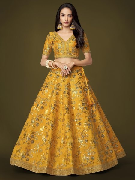 Radiant Yellow Designer Lehenga Slub Silk with Dori Sequin Detailing  Designer Lehenga Choli