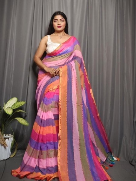 Rainbow Cotton Saree Without Blouse Lightweight   Trendy Cotton Sarees Wholesale