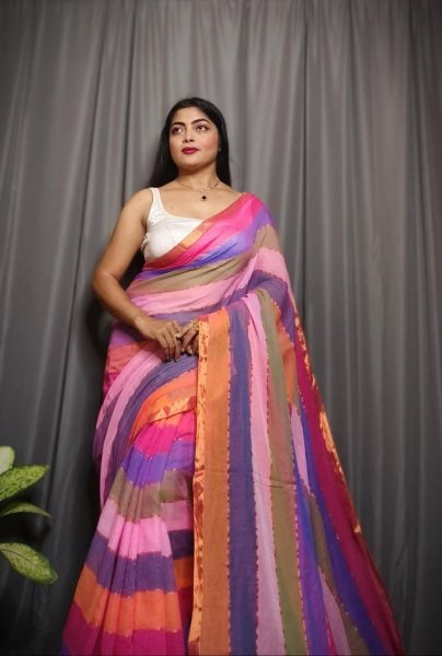 Rainbow Cotton Saree Without Blouse Lightweight   Trendy Cotton Sarees Wholesale