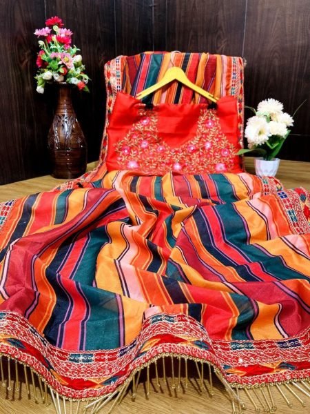 Rajwadi Silk Digitally Printed Dori Embroidery Work Saree Silk Sarees Wholesale
