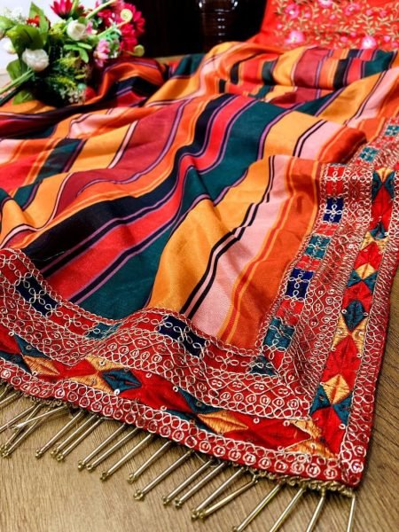 Rajwadi Silk Digitally Printed Dori Embroidery Work Saree Silk Sarees Wholesale