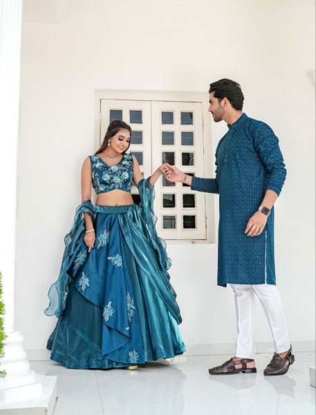 Rama Western Flower Couple Combo Lahenga  Choli Couple Combo collection 