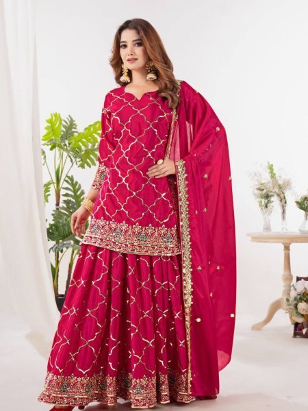 Rani Pink Designer Sharara Set with Dupatta Wedding Party Wear Collection 