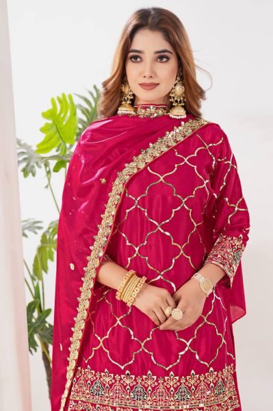 Rani Pink Designer Sharara Set with Dupatta Wedding Party Wear Collection Ready To Wear Collection