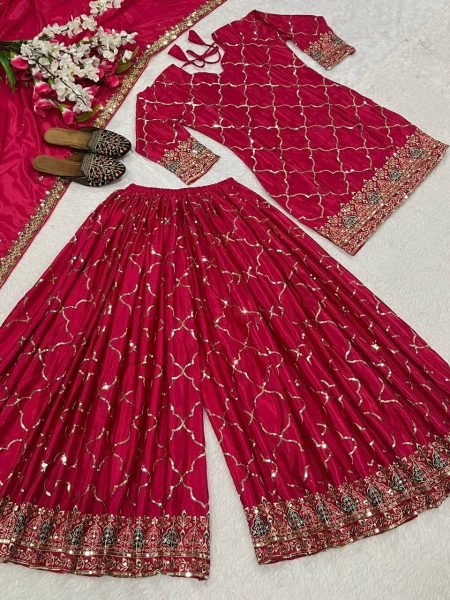 Rani Pink Designer Sharara Set with Dupatta Wedding Party Wear Collection Ready To Wear Collection