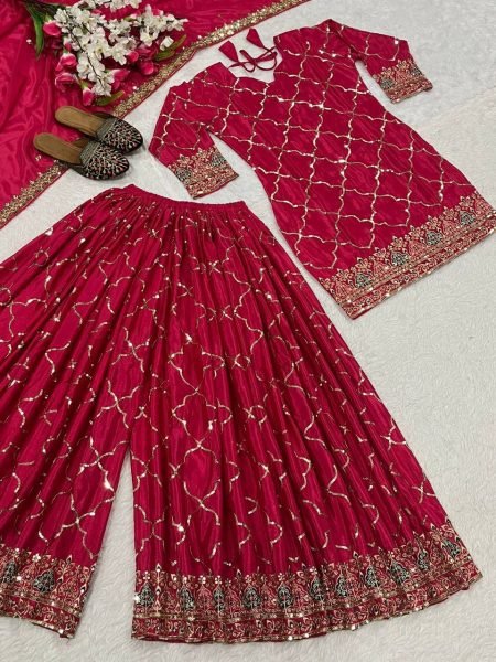 Rani Pink Designer Sharara Set with Dupatta Wedding Party Wear Collection Ready To Wear Collection