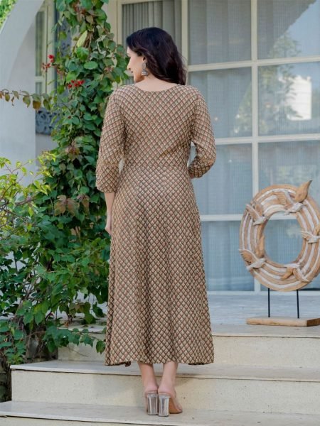 Rayon Brown Color Designer Printed  Readymade Anarkali Gown  Printed Kurtis