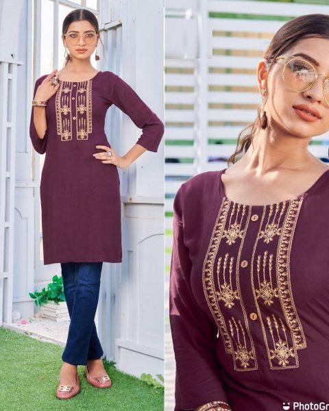 Rayon Embroidery Work Short Top Embroidery Kurtis 