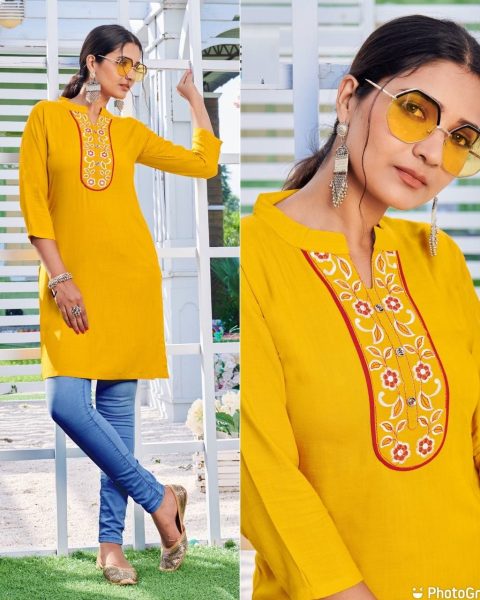 Rayon Embroidery Work Short Top Embroidery Kurtis 