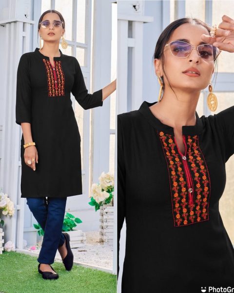 Rayon Embroidery Work Short Top Embroidery Kurtis 