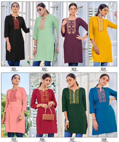 Rayon Embroidery Work Short Top Embroidery Kurtis 