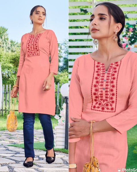 Rayon Embroidery Work Short Top Embroidery Kurtis 