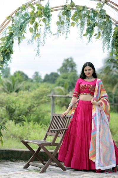 Rayon Navratri Ready to Wear Lehenga in Pink with Embroidery Work Navratri Lehnega Choli