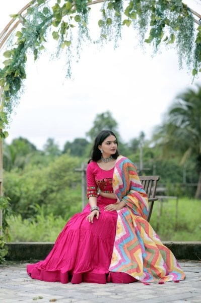 Rayon Navratri Ready to Wear Lehenga in Pink with Embroidery Work Navratri Lehnega Choli