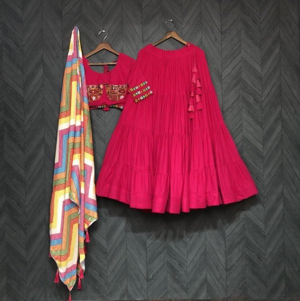 Rayon Navratri Ready to Wear Lehenga in Pink with Embroidery Work Navratri Lehnega Choli