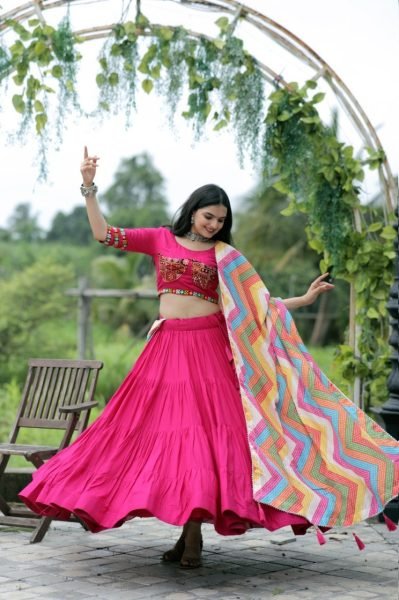 Rayon Navratri Ready to Wear Lehenga in Pink with Embroidery Work Navratri Lehnega Choli
