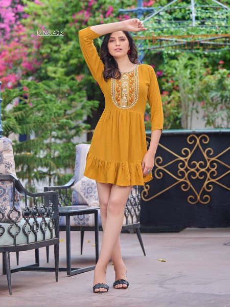 Rayon Embroidery Work Short Top Embroidery Kurtis 