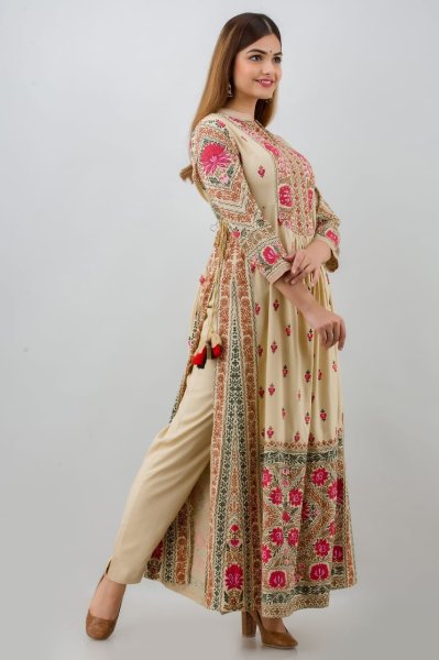 Rayon Straight Long Kurti With Pant And Foil Print   Straight Cut Long Kurtis