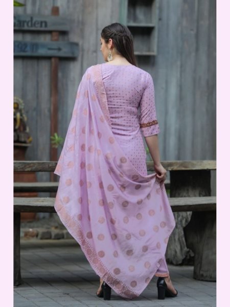 RAYON WITH NECK EMBROIDERY WORK READYMADE SUITS SET 3 Piece Kurti Set