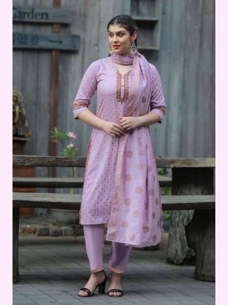RAYON WITH NECK EMBROIDERY WORK READYMADE SUITS SET 3 Piece Kurti Set