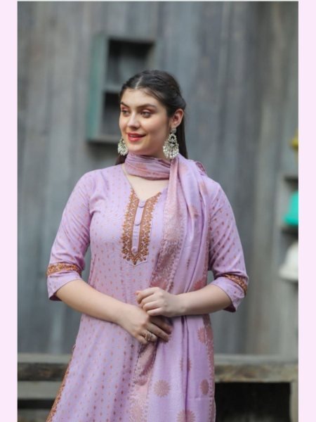 RAYON WITH NECK EMBROIDERY WORK READYMADE SUITS SET 3 Piece Kurti Set