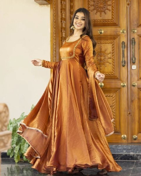 Designer Fendi Silk Anarkali with Dupatta Set Thread & Sequin Work Party Wear Anarkali Gown at Low Price Anarkali Kurtis 