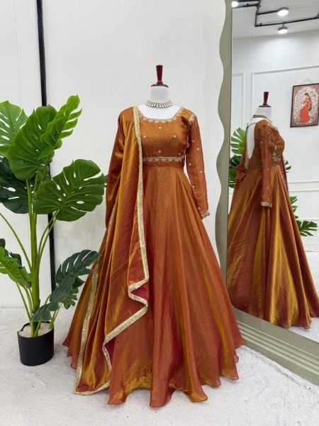 Designer Fendi Silk Anarkali with Dupatta Set Thread & Sequin Work Party Wear Anarkali Gown at Low Price Anarkali Kurtis 