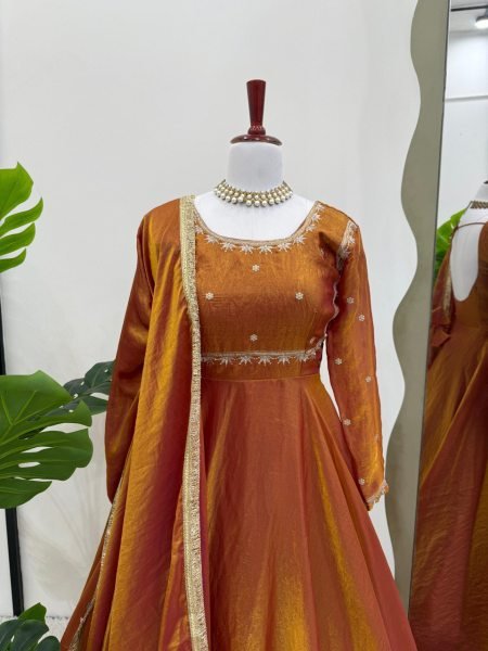 Designer Fendi Silk Anarkali with Dupatta Set Thread & Sequin Work Party Wear Anarkali Gown at Low Price Anarkali Kurtis 