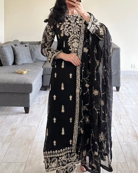 Ready To Wear Black Pure Georgette With Sequence WorK 3 Piece Suit Wholesale Price Ready To Wear Collection
