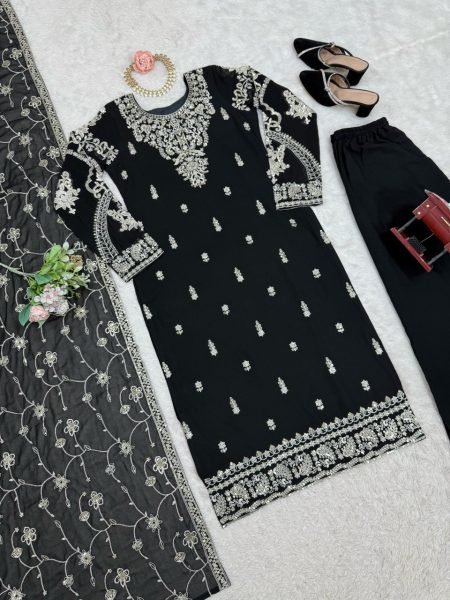 Ready To Wear Black Pure Georgette With Sequence WorK 3 Piece Suit Wholesale Price Ready To Wear Collection