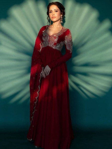 Ready to Wear Chinon Anarkali Gown with Embroidered Neck   Dupatta Set Wholesale Partywear Collection 