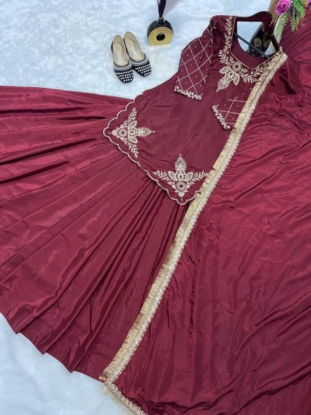 Premium Crepe Silk Kurta Lehenga Dupatta Combo Handcrafted Beads Embroidery for Luxe Wedding Look Ready To Wear Collection