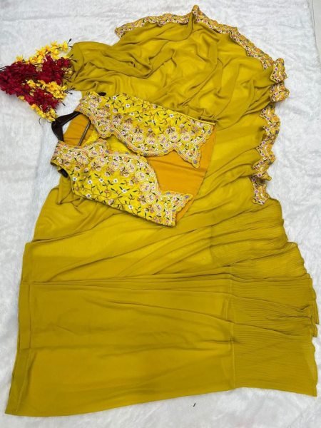 Ready To Wear Embroidery Coding Palazzo Saree  Ready To Wear Saree 
