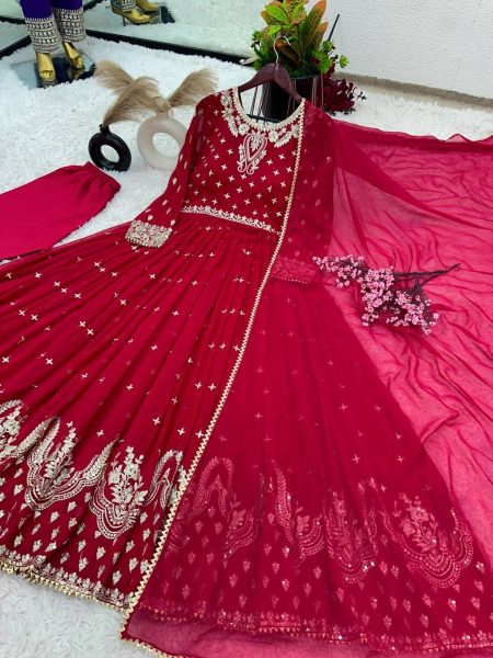 Ready To Wear Georgette Embroidery Wokr Gown Pant With Dupatta  Ready To Wear Collection