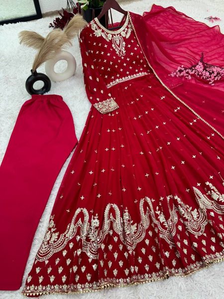 Ready To Wear Georgette Embroidery Wokr Gown Pant With Dupatta  Ready To Wear Collection